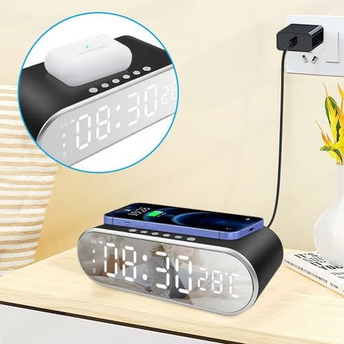 Wireless Charger LED Alarm Clock Phone Wireless Charger Qi Headset2Audio