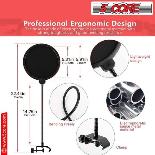5Core Microphone Boom Arm with Shock Mount & Pop Filter - Image 5