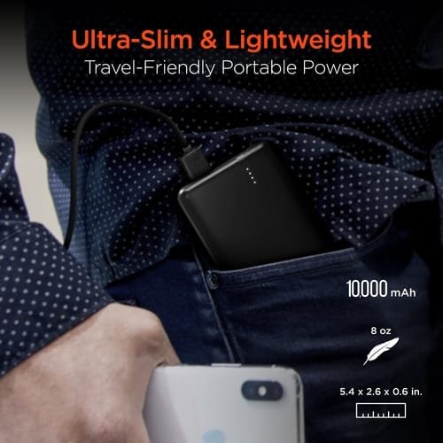 Ultra‑slim HyperGear power bank being placed in pocket