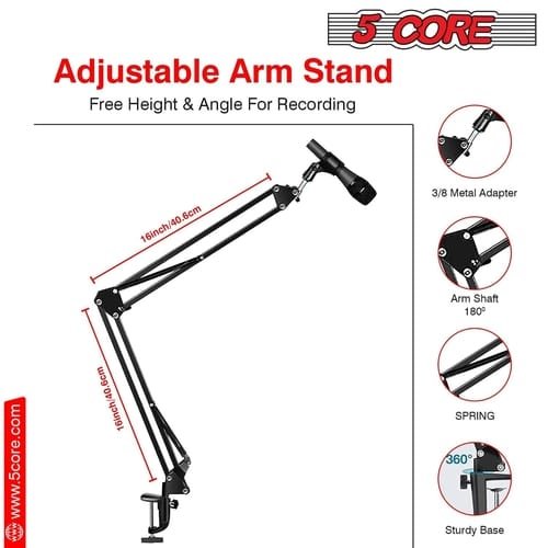 Adjustable 16‑inch scissor arm stand for streaming and recording