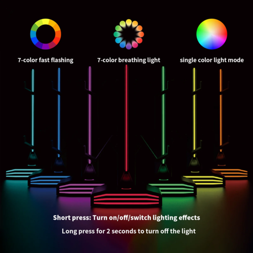 Gaming headset stand with 7‑color lighting modes on desk