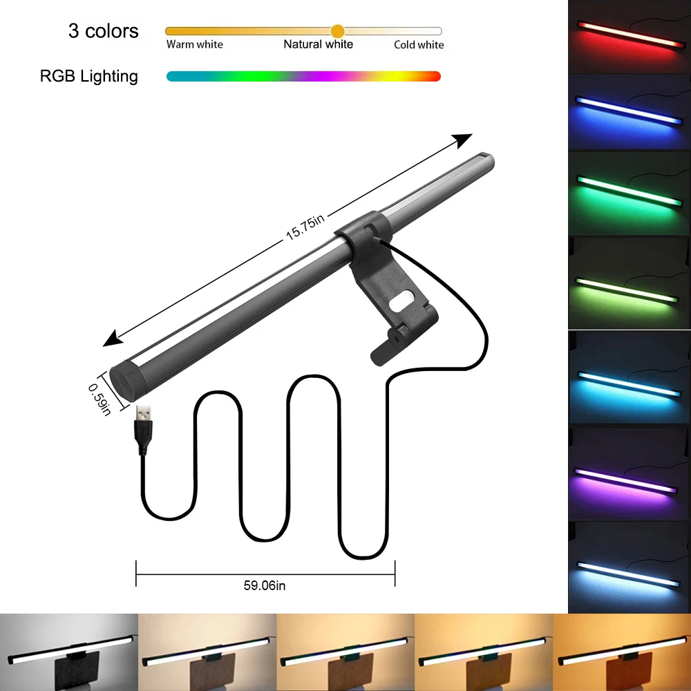 RGB hanging monitor light bar with dual‑side lighting