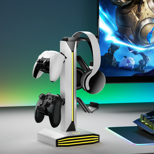Rotating headphone stand with USB and Type‑C ports