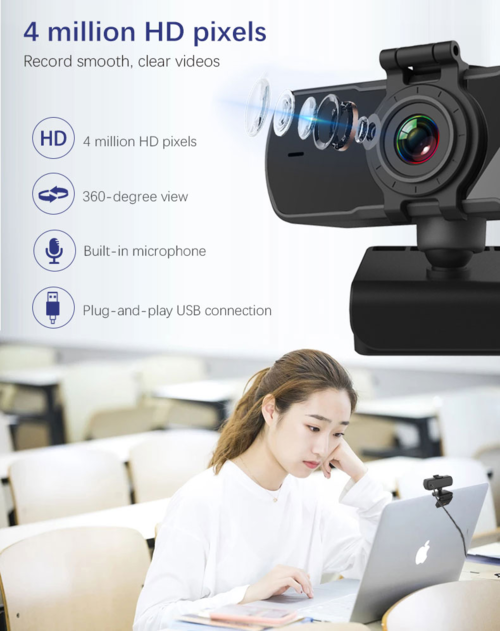 Webcam with noise‑canceling stereo microphones for video calls