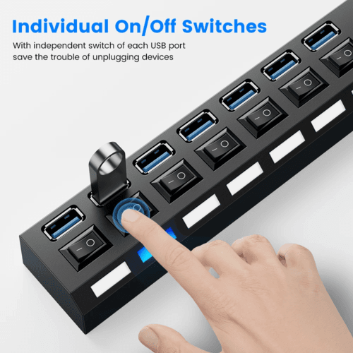 USB hub usage guide showing data transfer only (not for charging)