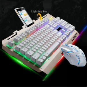 White LED backlit gaming keyboard with matching mouse