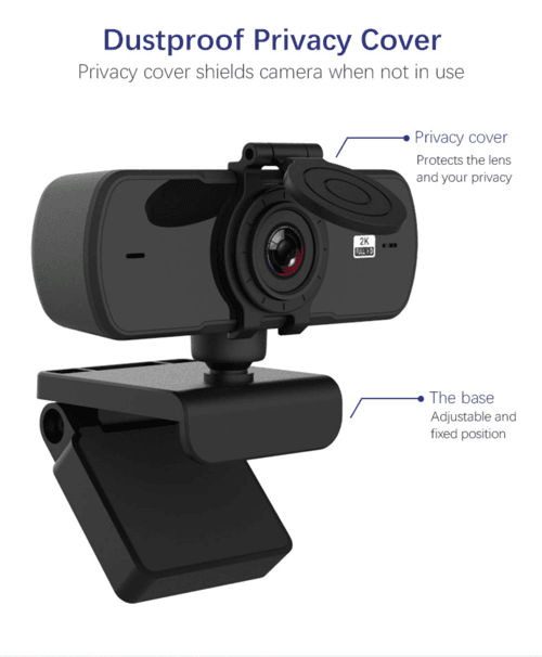 2K webcam with dustproof privacy cover closed