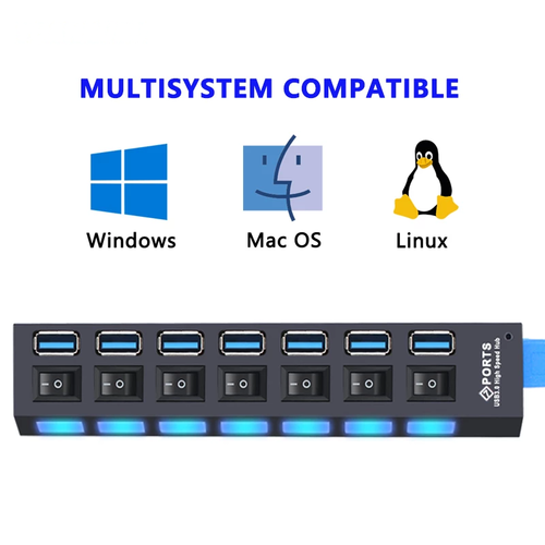 Multi‑system compatible USB hub (Windows, Mac, Linux)