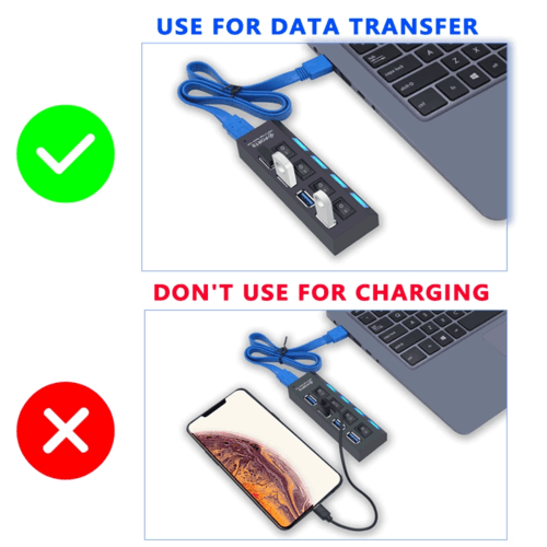 USB hub with individual ON/OFF switches for each port